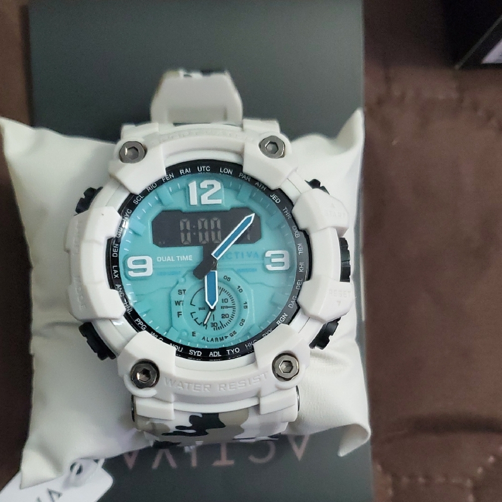 White and Light Blue Dual-Time Sport Watch - ActivA Style